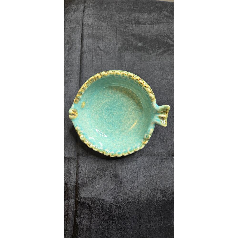 Italian Pottery Fish Dish Teal Marked